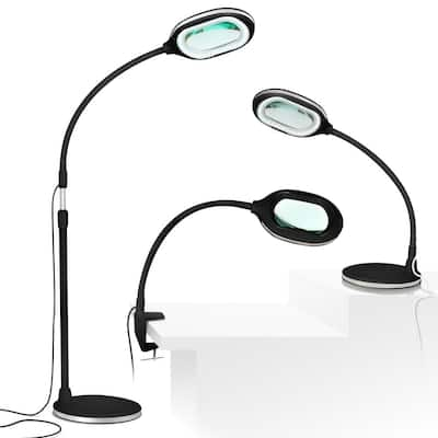 Brightech Lightview Pro 55 in. Classic Black Industrial 1-Light 3-Way  Dimming 2.25X Magnifying LED Swing Arm Rolling Floor Lamp 8U-N0Q9-0R65 -  The Home Depot