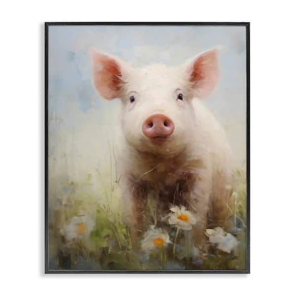 Stupell Industries Spring Garden Piggy by Arlington Prints Black Framed Animal Giclee Art Print 30 in. x 24 in.