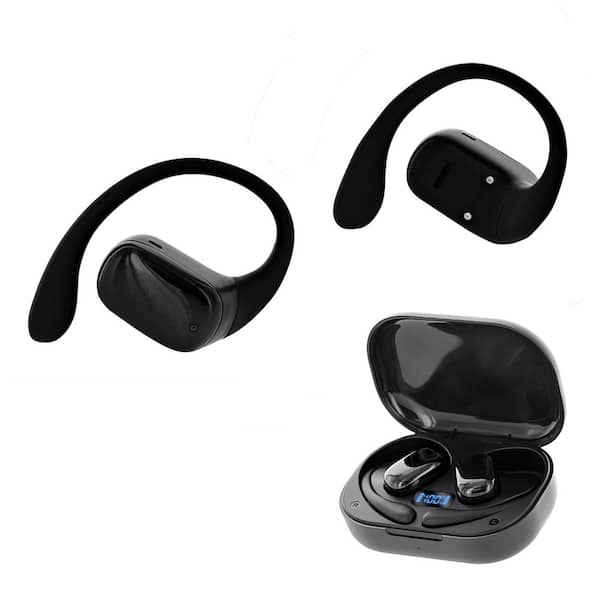 Black Wireless Bluetooth Over the Ear Earbuds-Hooks
