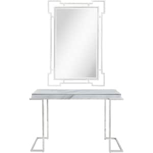 Aldon 15 in. Silver Rectangular Faux Marble Console Table with Mirror