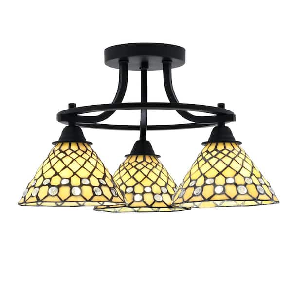 Unbranded Madison 3-Light Semi-Flush Shown In Matte Black Finish With 17.5 in. Starlight Art Glass