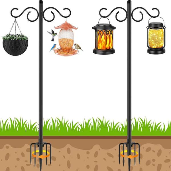 Adjustable Shepherd Hooks Black Heavy Duty Metal Bird Feeder, 90 in. 5 Prong Base Bird 2 Sided Feeder Poles (2-Pack)