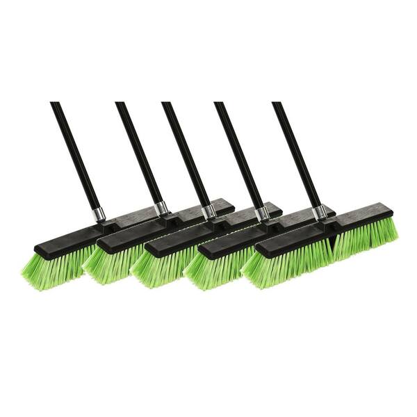 Alpine Industries 18 in. Green Indoor/Outdoor Multi-Surface Push Broom (5-Pack)