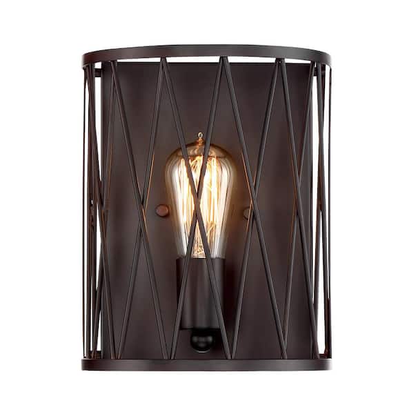 Designers Fountain Arris 8 in. 1-light Vintage Bronze Industrial indoor wall sconce with Metal Cage