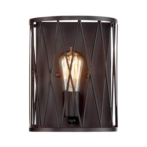 Arris 8 in. 1-Light Vintage Bronze Industrial Wall Sconce with Open Cage Design
