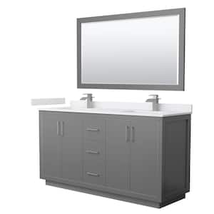 Icon 66 in. W x 22 in. D x 35 in. H Double Bath Vanity in Dark Gray with White Cultured Marble Top and 58 in. Mirror
