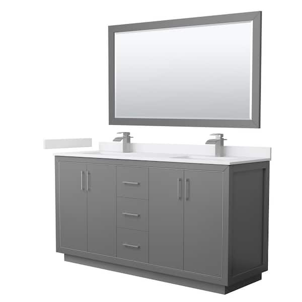 Icon 66 in. W x 22 in. D x 35 in. H Double Bath Vanity in Dark Gray with White Cultured Marble Top and 58 in. Mirror