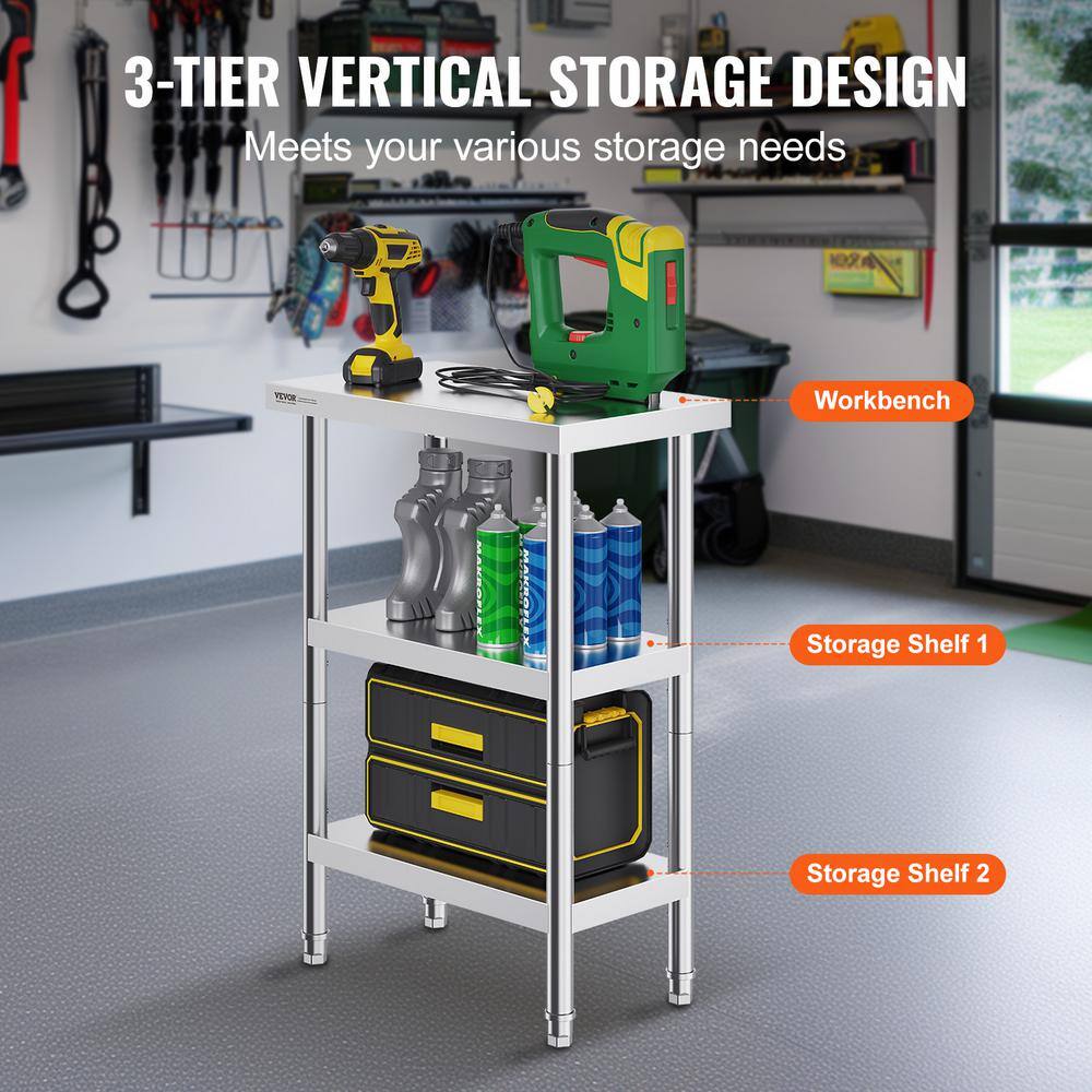 Compact Stainless Steel 3-Tier Kitchen Work Table