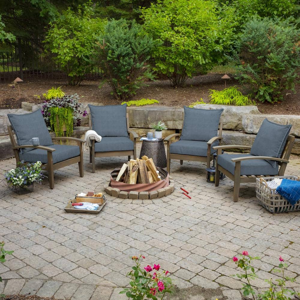 Denim Blue Polyester Deep Seat Outdoor Cushion Set