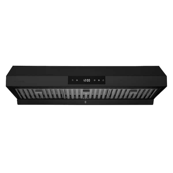 HAUSLANE 36 in. Ducted Under Cabinet Range Hood with 3-Way Venting Changeable LED Powerful Suction in Matte Black