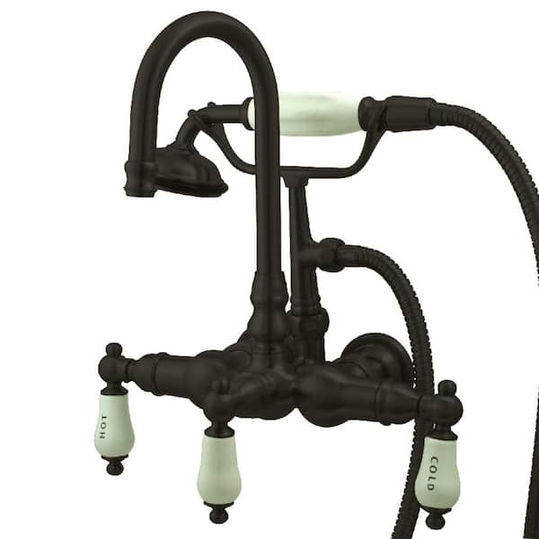 Vintage 3-Handle Claw Foot Wall Mount Tub Faucet with Handshower Combo Set in Oil Rubbed Bronze