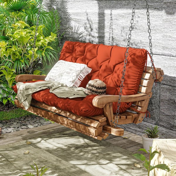 40 in. x 40 in. x 5 in. 2-Seater Contoured Replacement Outdoor Porch Swing Cushion with Backrest Bench Orange