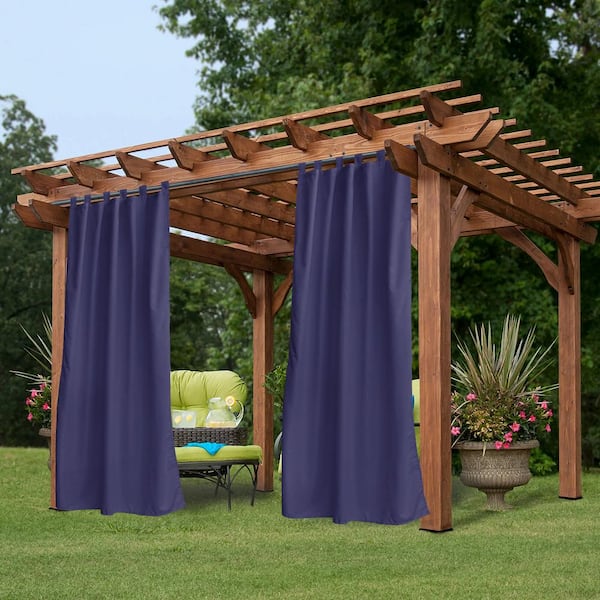 Dark Blue Smooth 50 in. Wx 96 in. L Indoor Outdoor Curtains Window Curtain (Set of 4)