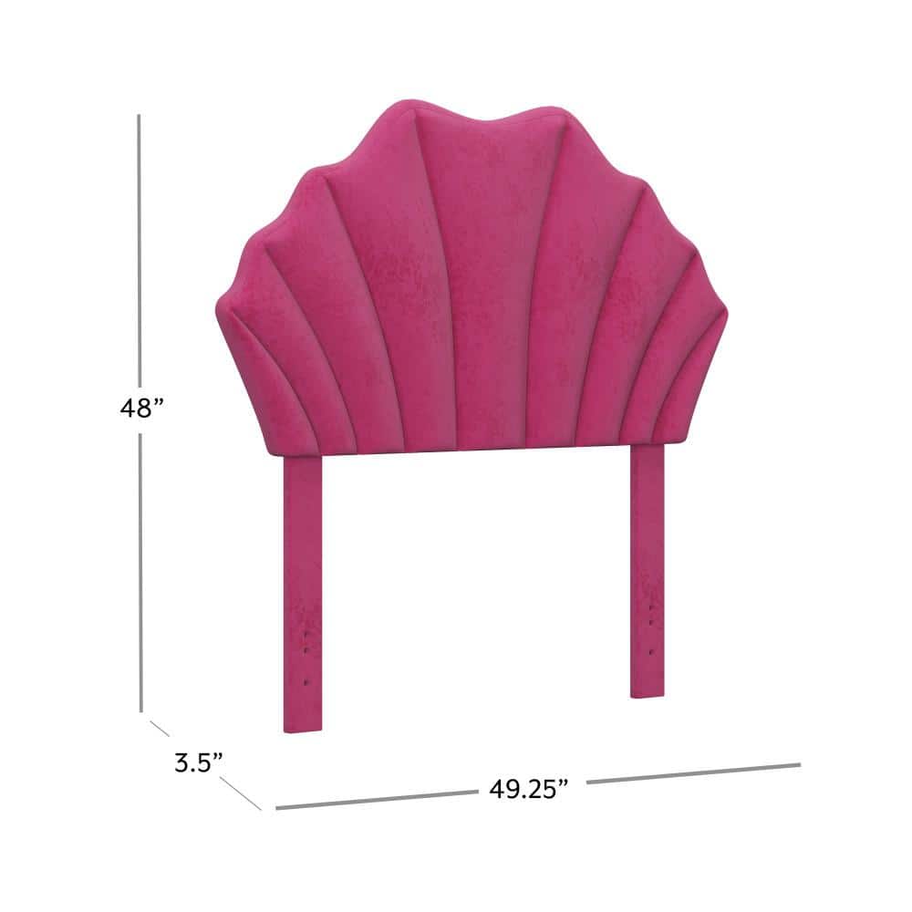 Pink Faux Velvet Tufted Twin Headboard with Seashell Design