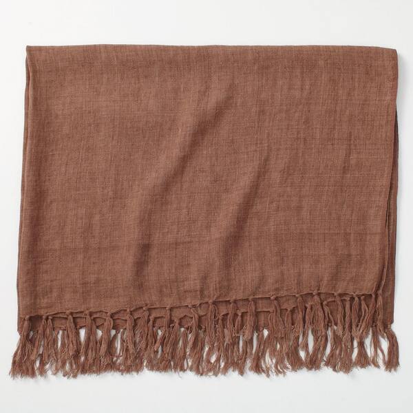 The Company Store Belgium Linen Fringed Clay Throw Blanket