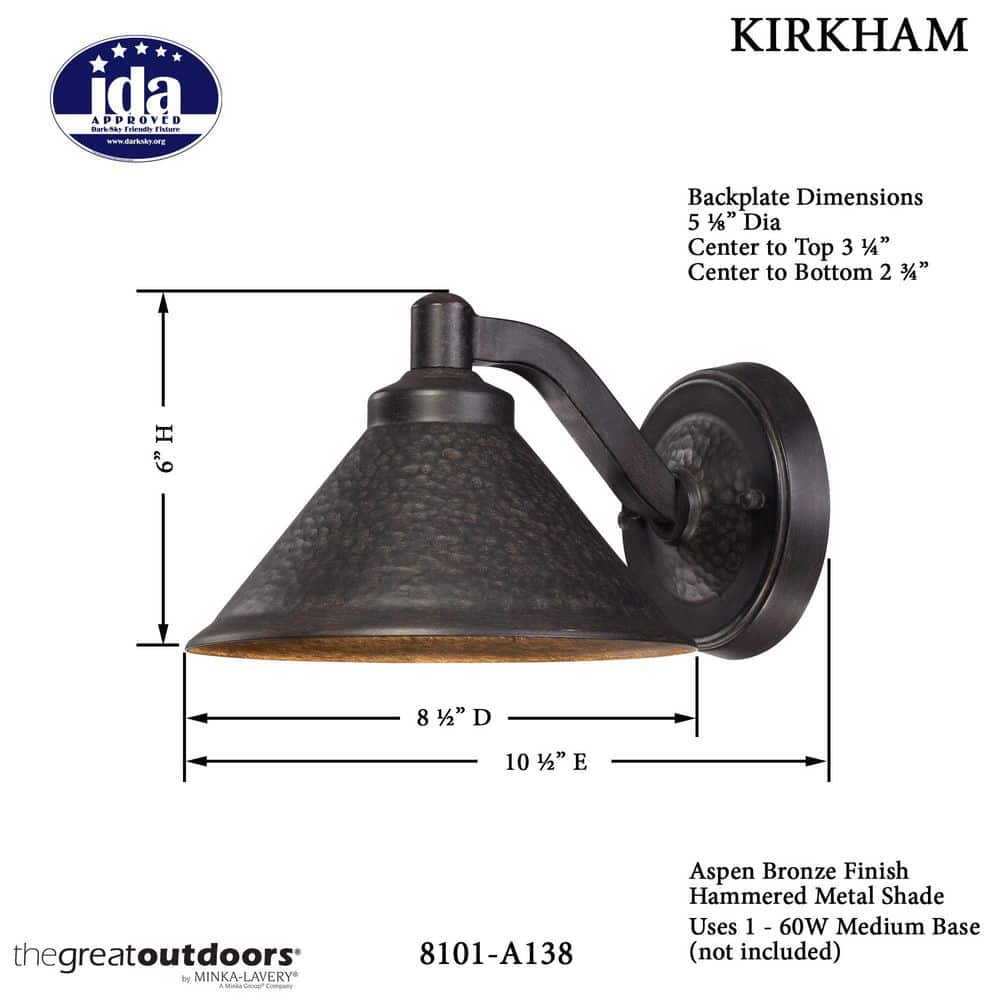 Aspen Bronze Dimmable Outdoor Wall Light, 13" Direct Wired