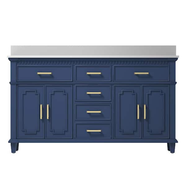 Unbranded Peen 60 in. W x 22 in. D x 38 in. H Bath Vanity Cabinet with Top in Blue without Mirror