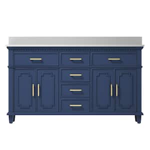 60 in. W 22 in D. x 38 in. H Bath Vanity in Blue with White Engineered Quartz Top