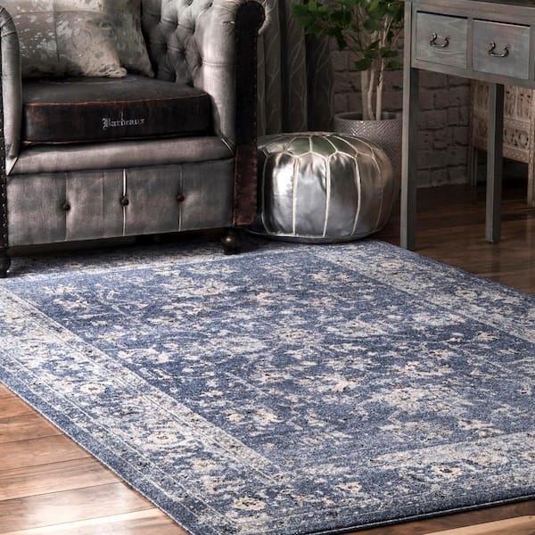 Emma Floral Blue 9 ft. x 12 ft. Area Rug