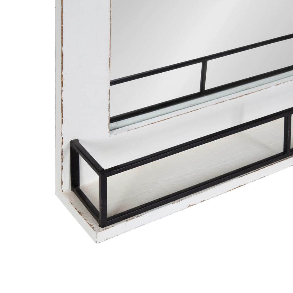 White Rectangular Wood Wall Mirror with Shelf