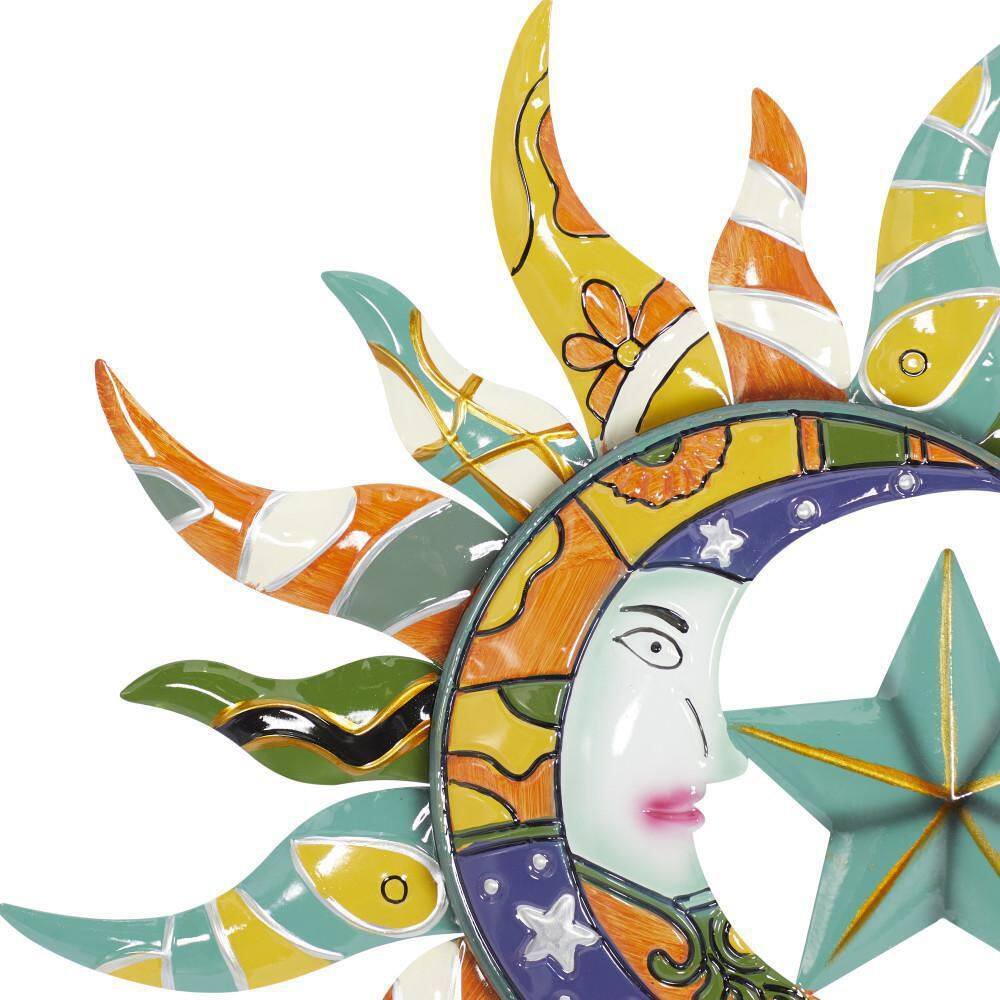 Multi-Colored Metal Sun Moon and Starburst Wall Sculpture