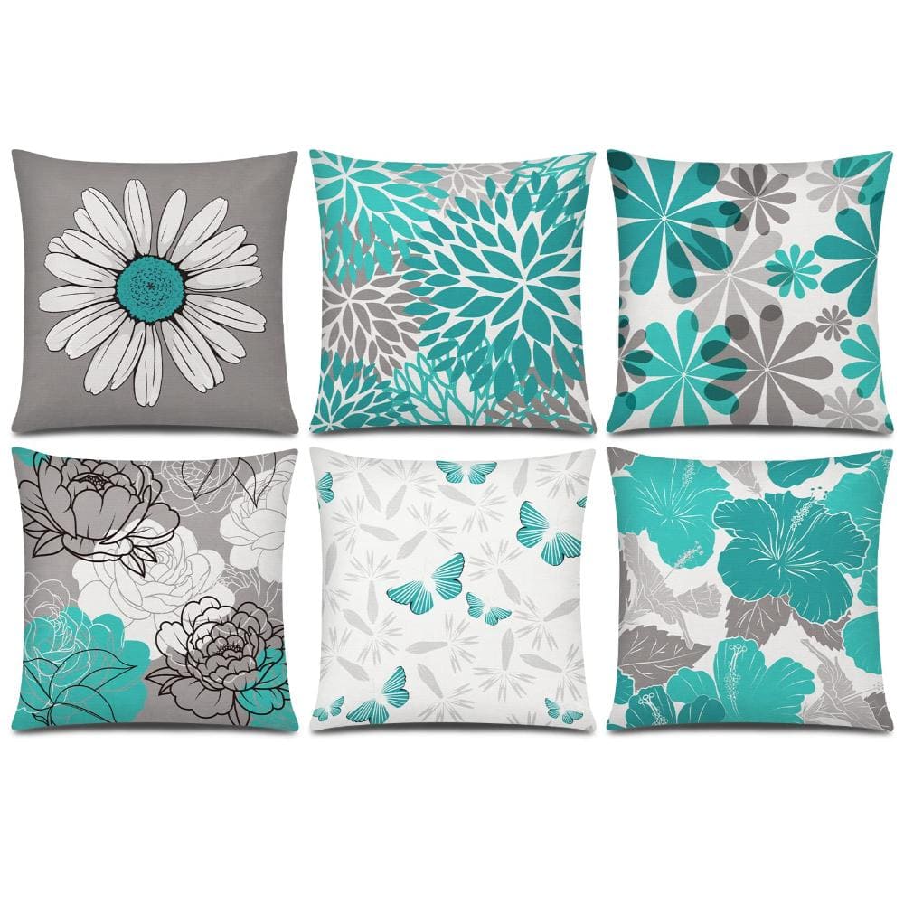 Set of 6 18 in. x 18 in. Gray Flower Farmhouse Modern Outdoor Throw Pillow Covers, Decorative Cushion Cases price history on PriceWatchPro