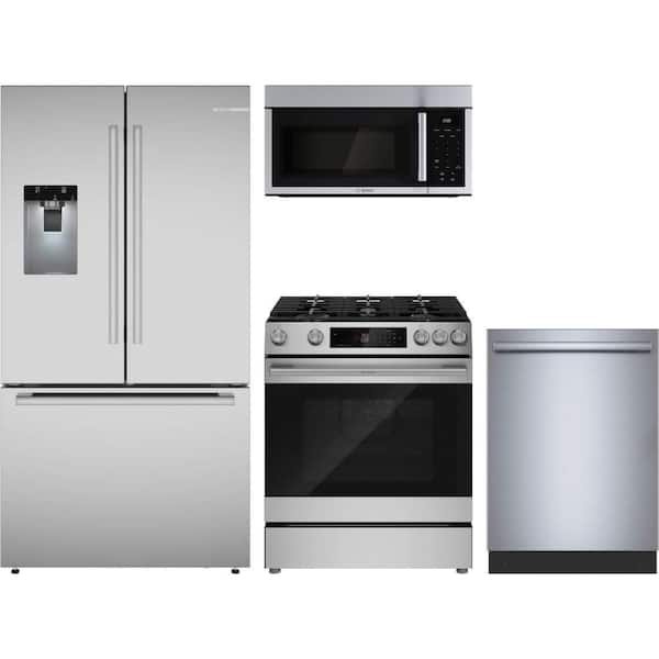 26 cu. Ft. Smart Standard Depth French Door Refrigerator with 5 Burner Slide in Gas Burner and 46 dBA Dishwasher