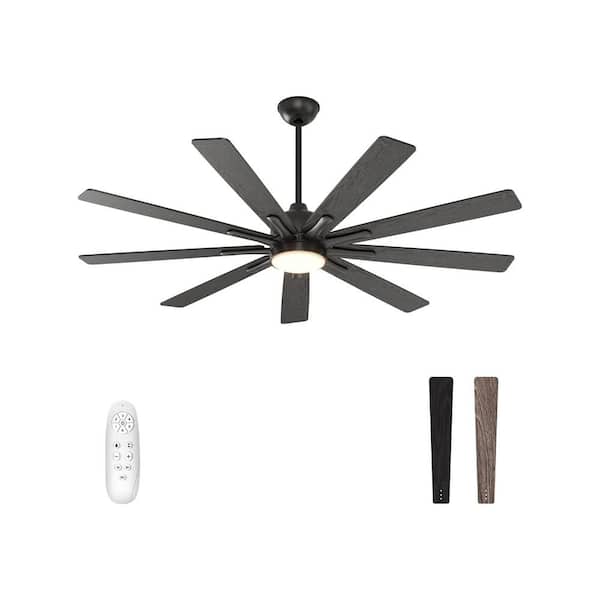 Unbranded 62 in. Indoor Black Low Profile Ceiling Fan with Color Changing LED and Remote Control Silent DC Motor, 9-Blades