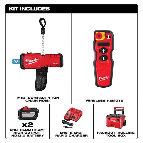 M18 ONE-KEY 18-Volt Lithium-Ion Brushless Cordless Compact 1-Ton 20 ft. Chain Hoist Combo Kit