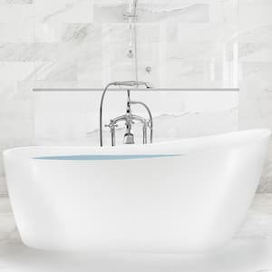 Freestanding 59.1 in. Fiberglass Flatbottom Modern Stand Alone Non-Whirlpool Bathtub in Glossy White