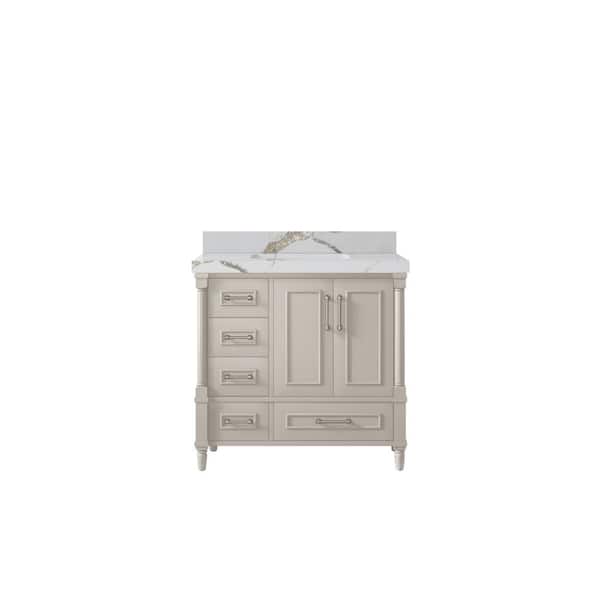 Willow Collections Hudson 36 in. W x 22 in. D x 36 in. H Single Sink Bath Vanity Center in Fine Grain with 2 in. Calacatta Gold Quartz Top