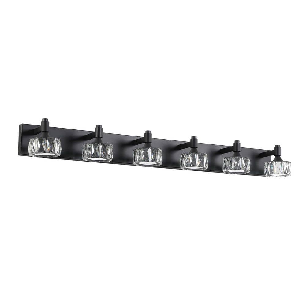 43.9 in 6-Light Matte Black Elegant Chrome LED Bathroom Vanity Light with Clear Crystal Shades price history on PriceWatchPro