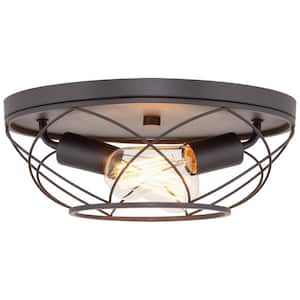 Ivy 13 in. 60-Watt 2-Light Oil-rubbed Bronze Modern Flush Mount with Oil Rubbed Bronze Shade