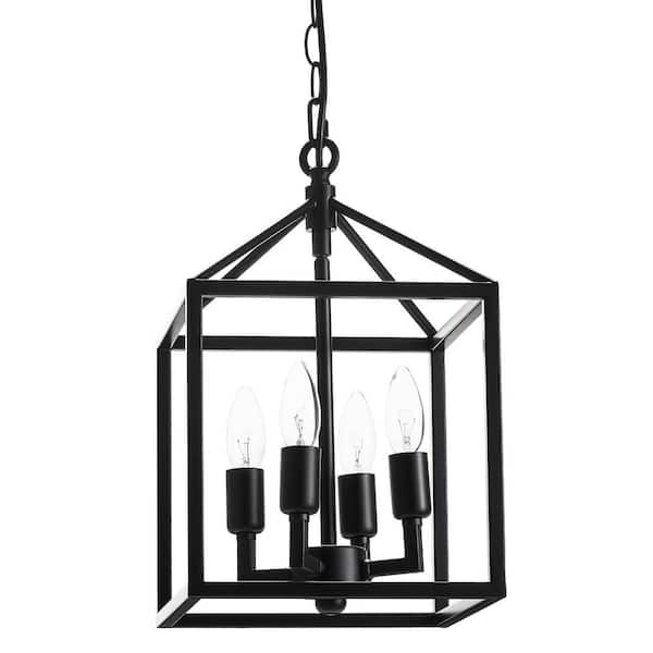 Merra 9.5 in. 4-Light Black Caged Chandelier