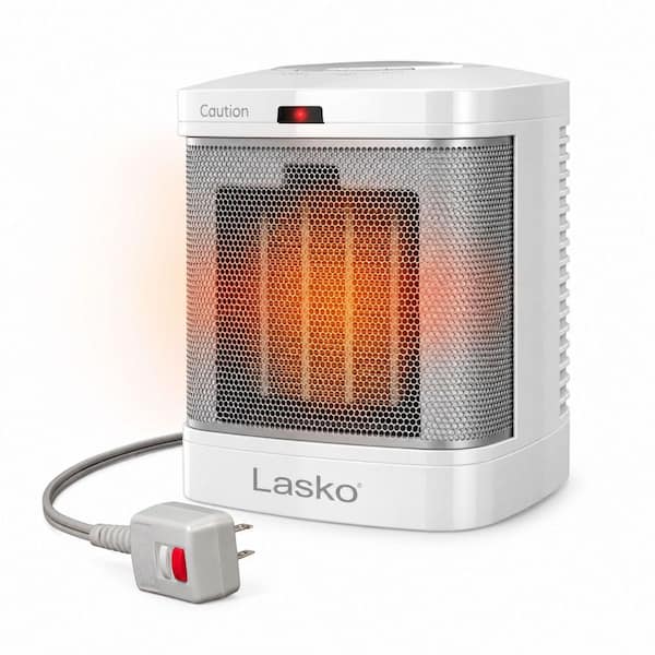 1500W 8 in. Electric Forced Air Ceramic Bathroom Space Heater in White with ALCI Safety Plug, 2-Heat Settings, Timer