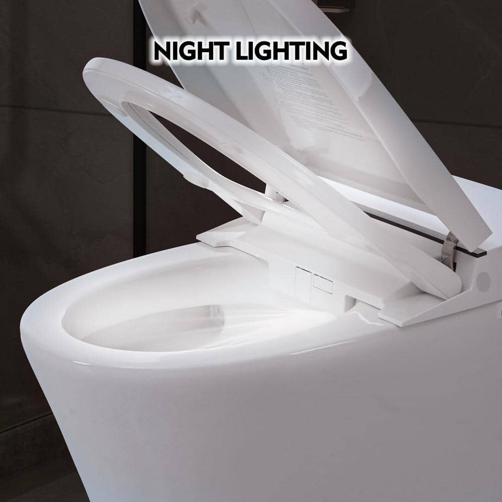 Glossy White Elongated Smart Bidet Toilet with Heated Seat