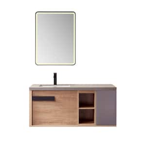 47 in. W x 22 in. D x 21 in. H Single Sink Bath Vanity in N. American Oak with Grey Natural Stone Top and Mirror