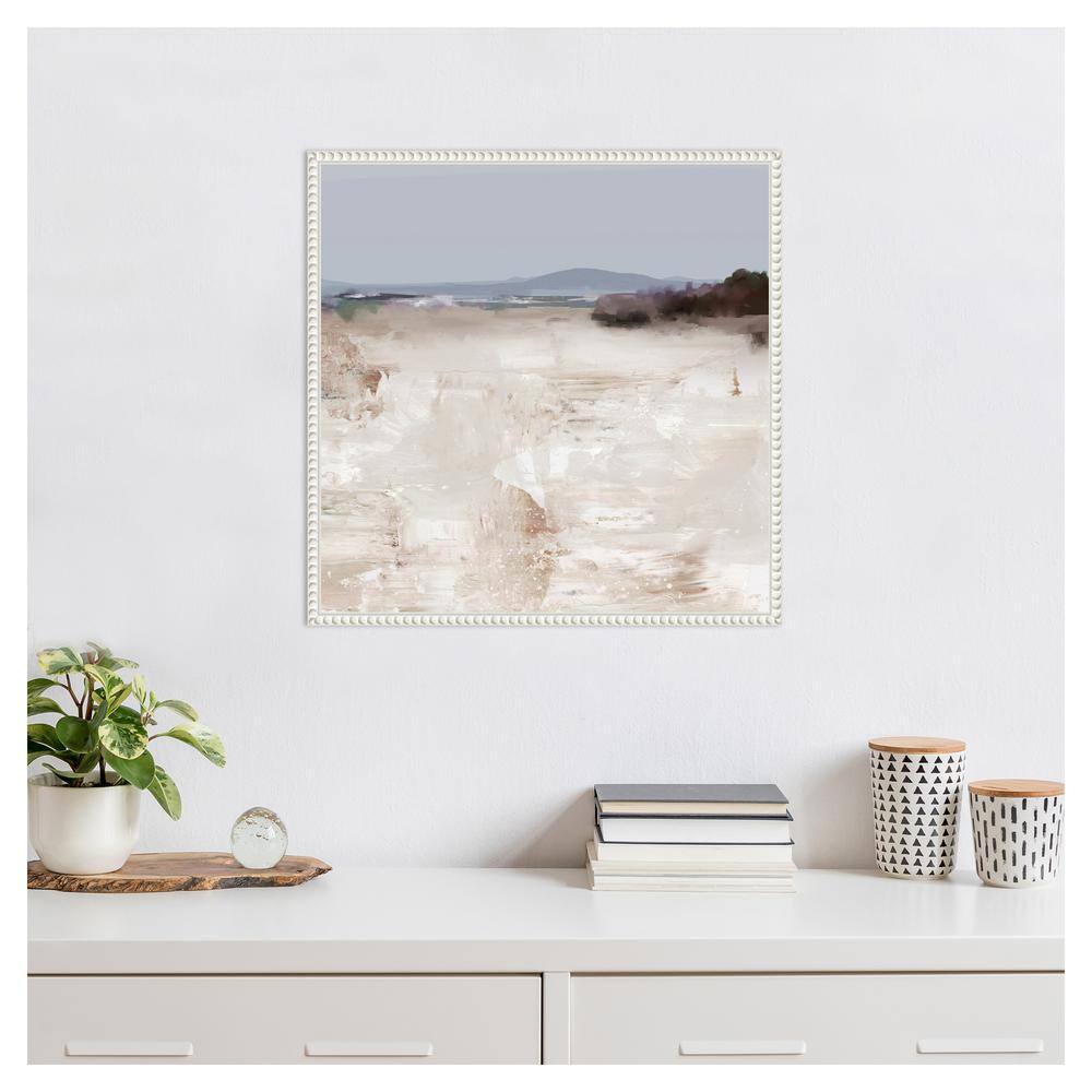 Serene Shoreline Abstract Landscape Canvas with Beaded Frame