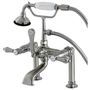 Heirloom 3-Handle Deck-Mount Clawfoot Tub Faucets with Hand Shower in Brushed Nickel