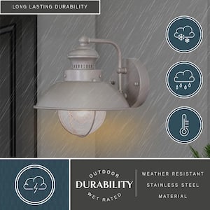 Harwich Brushed Nickel 1 Light Nickel Coastal Barn Dome Outdoor Wall Lantern