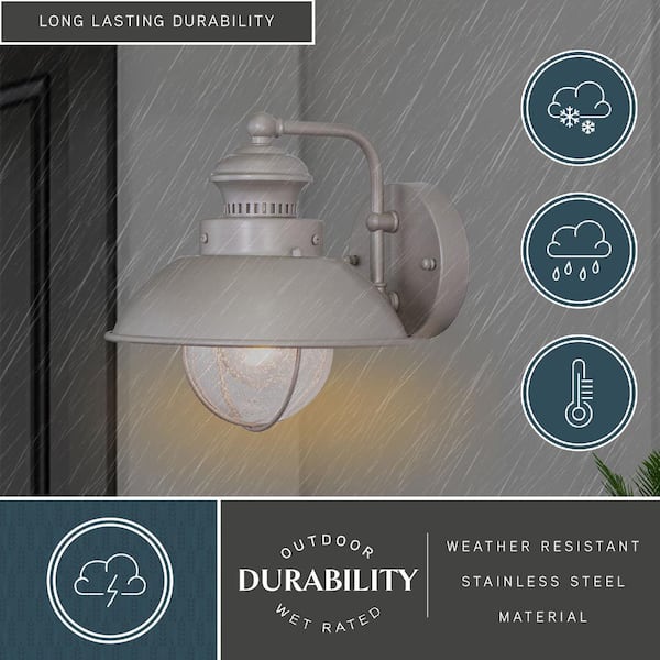 Harwich Brushed Nickel 1 Light Nickel Coastal Barn Dome Outdoor Wall Lantern