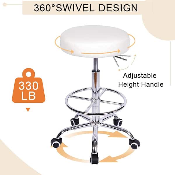 Office Stool Faux Leather Rolling Ergonomic Office Chair in Black with Footrest and Wheels