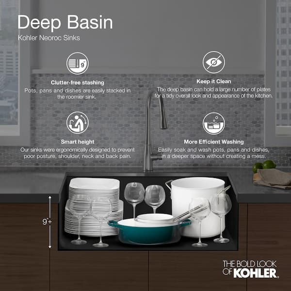 KOHLER Cairn 16 Gray Matte Stone 16 in. Undermount Bar Sink in Matte Graphite