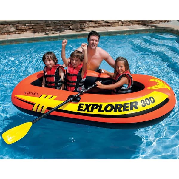 Explorer 300 Inflatable Fishing 3 Person Raft Boat with Pump and Oars (2-Pack)