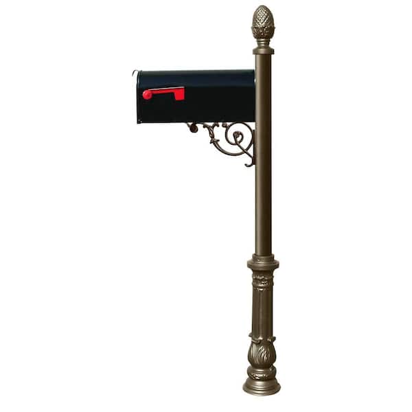 Lewiston Bronze Decorative Post Mounted Mailbox System with Non-Locking E1 Economy Mailbox