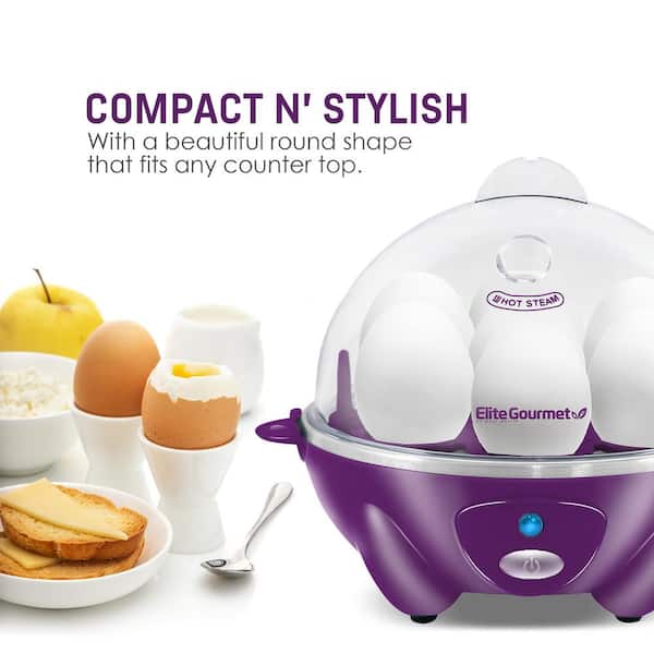Elite Gourmet 7-Eggs Purple Easy Egg Cooker with Poaching Tray