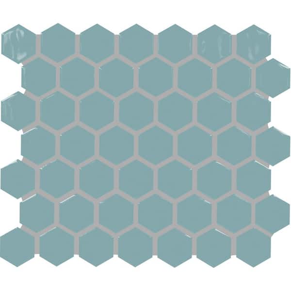 Artezen Classic Blue 12 in. x 10 in. Glossy Ceramic Hexagon Mosaic Wall Tile (9.72 sq. ft. /case)