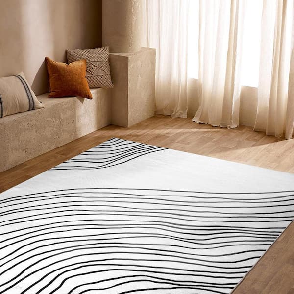 Rug Branch Minimalist Abstract Zebra Print White Black 7 ft. x 10