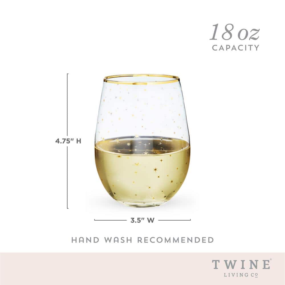 Gold Rim Celestial Pattern Stemless Wine Glass Set