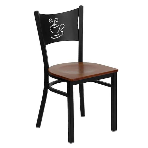 Flash Furniture Hercules Series Black Coffee Back Metal Restaurant Chair with Cherry Wood Seat